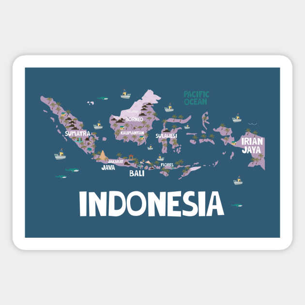 Indonesia Illustrated Map Magnet by JunkyDotCom